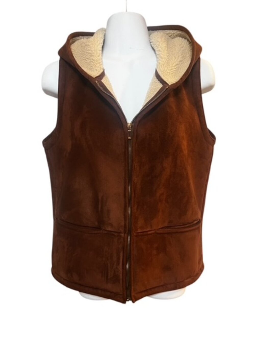 RALPH LAUREN Faux Suede Shearling-Lined Hooded Vest